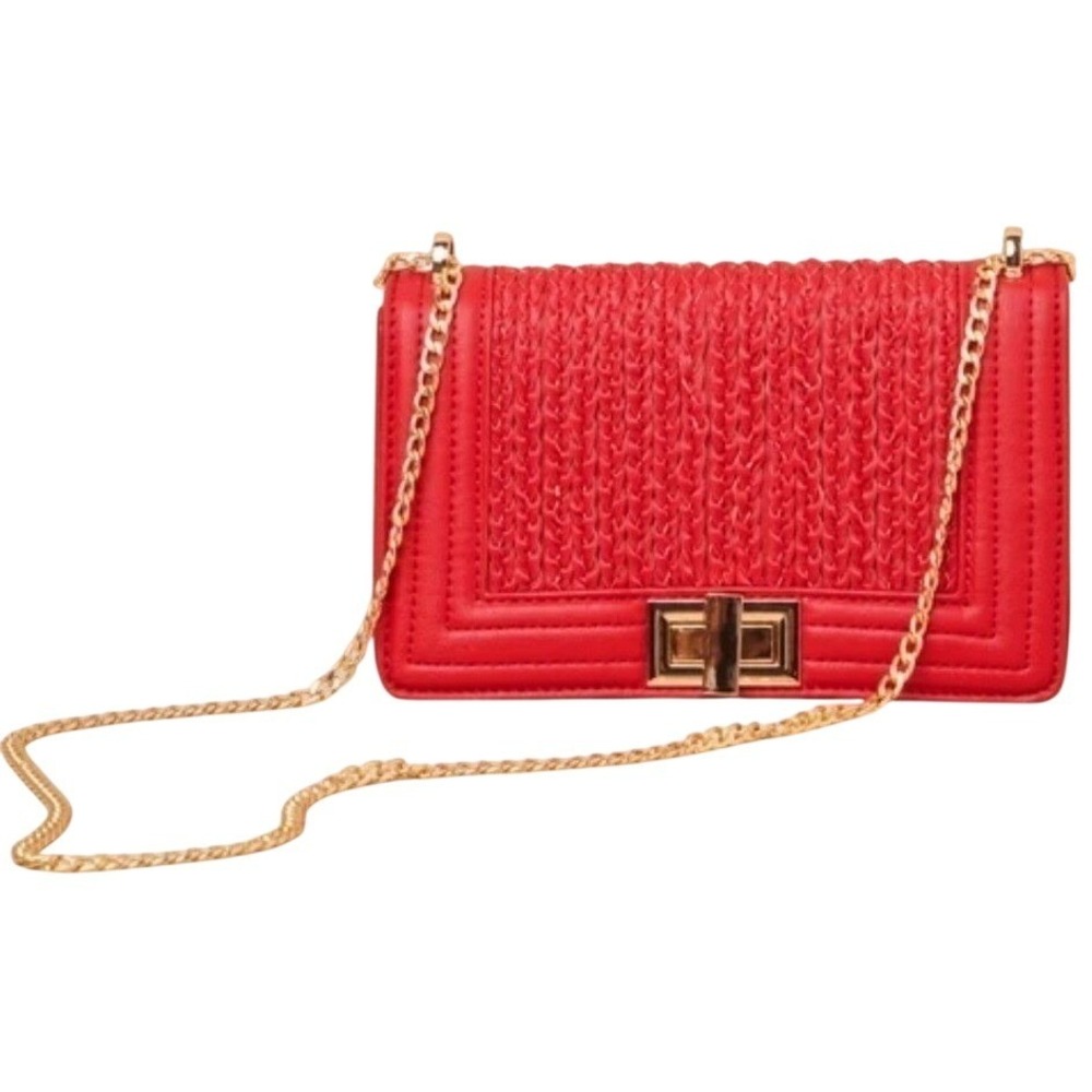 Lulus Red Crossbody Quilted Chain Bag Gold Hardware Evening Party Purse NWT